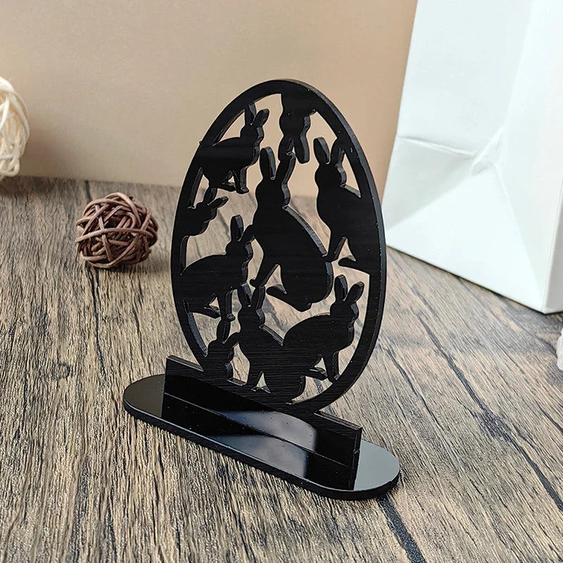 1PC Hollow Out Easter Rabbit Egg Black Acrylic Table Ornament
