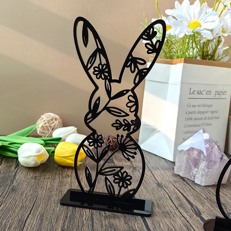1PC Hollow Out Easter Rabbit Egg Black Acrylic Table Ornament