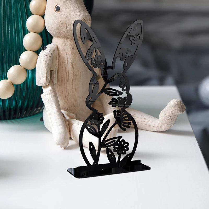 1PC Hollow Out Easter Rabbit Egg Black Acrylic Table Ornament