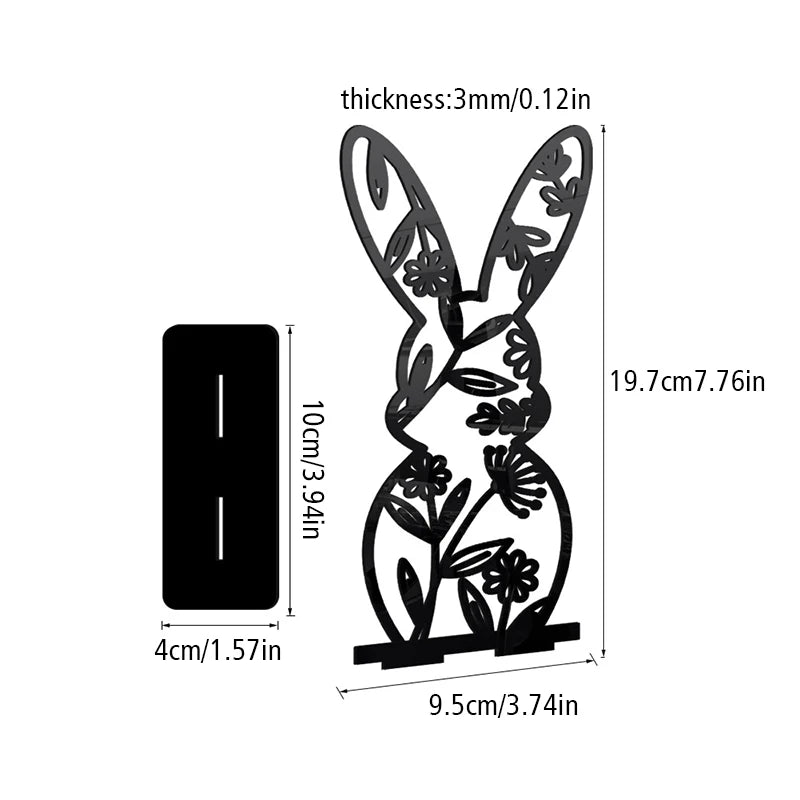 1PC Hollow Out Easter Rabbit Egg Black Acrylic Table Ornament