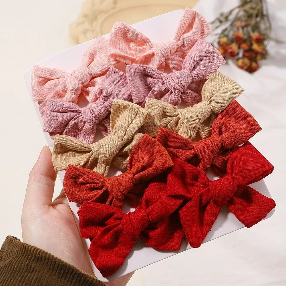 10Pcs/set Solid Color Cotton Hair Bows Hair Clips