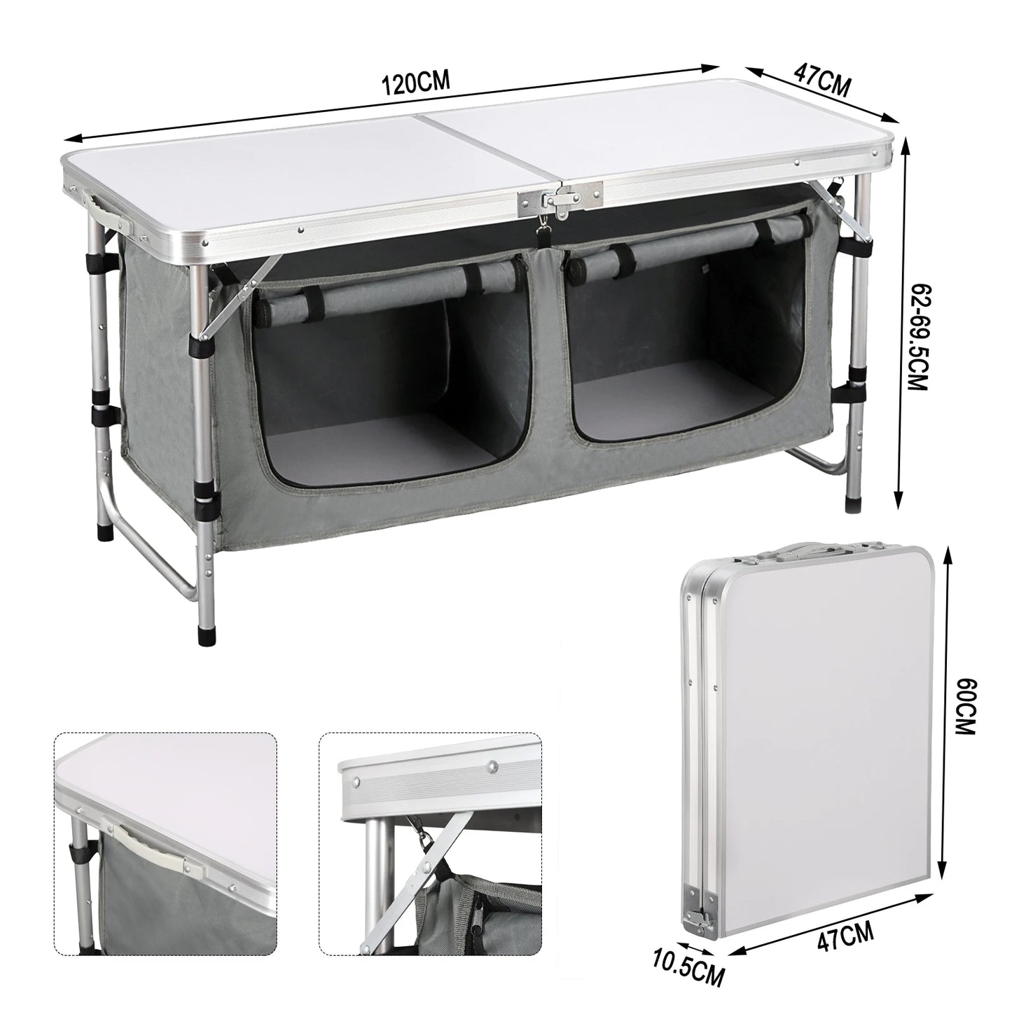 Folding Picnic Table Aluminum Suitcase Table with Storage Bag