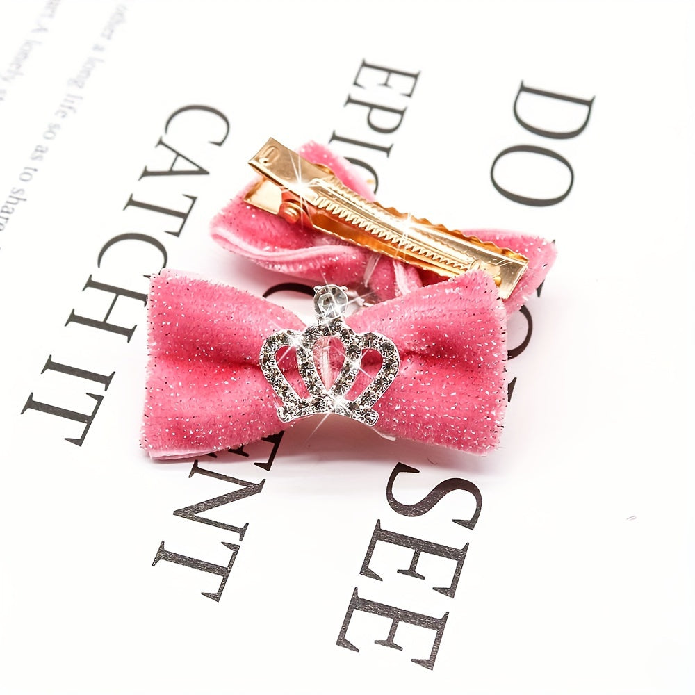 5pcs Mixed Color Crown Bow Dog Hairpins