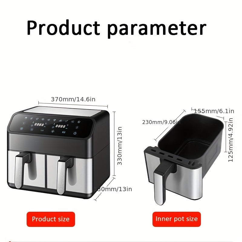Double Layer Hot Air Fryer, 2 Coșuri de 4L