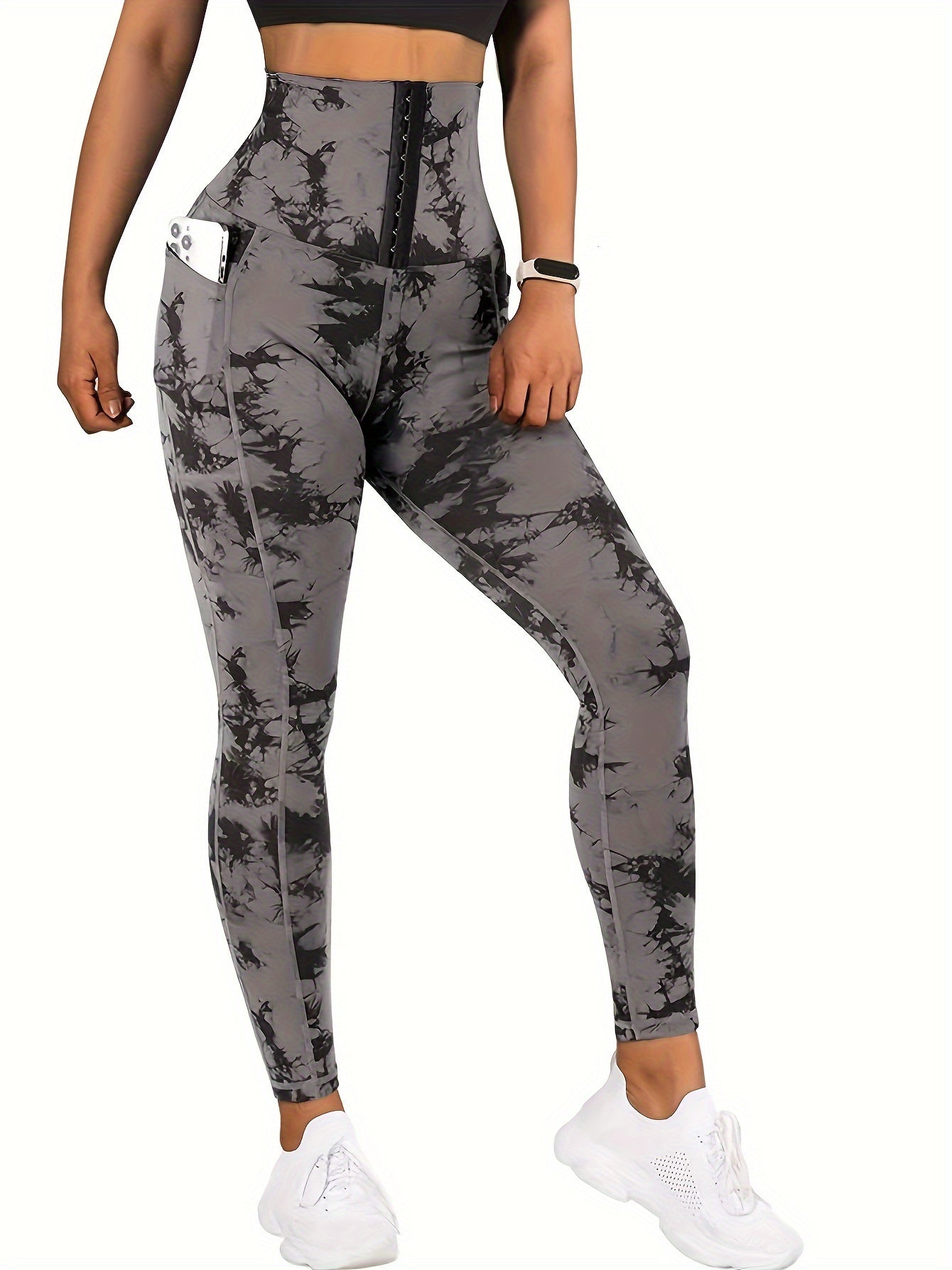 Women'S Tie-Dye Print High-Waisted Tummy Control Pants with Front Zipper