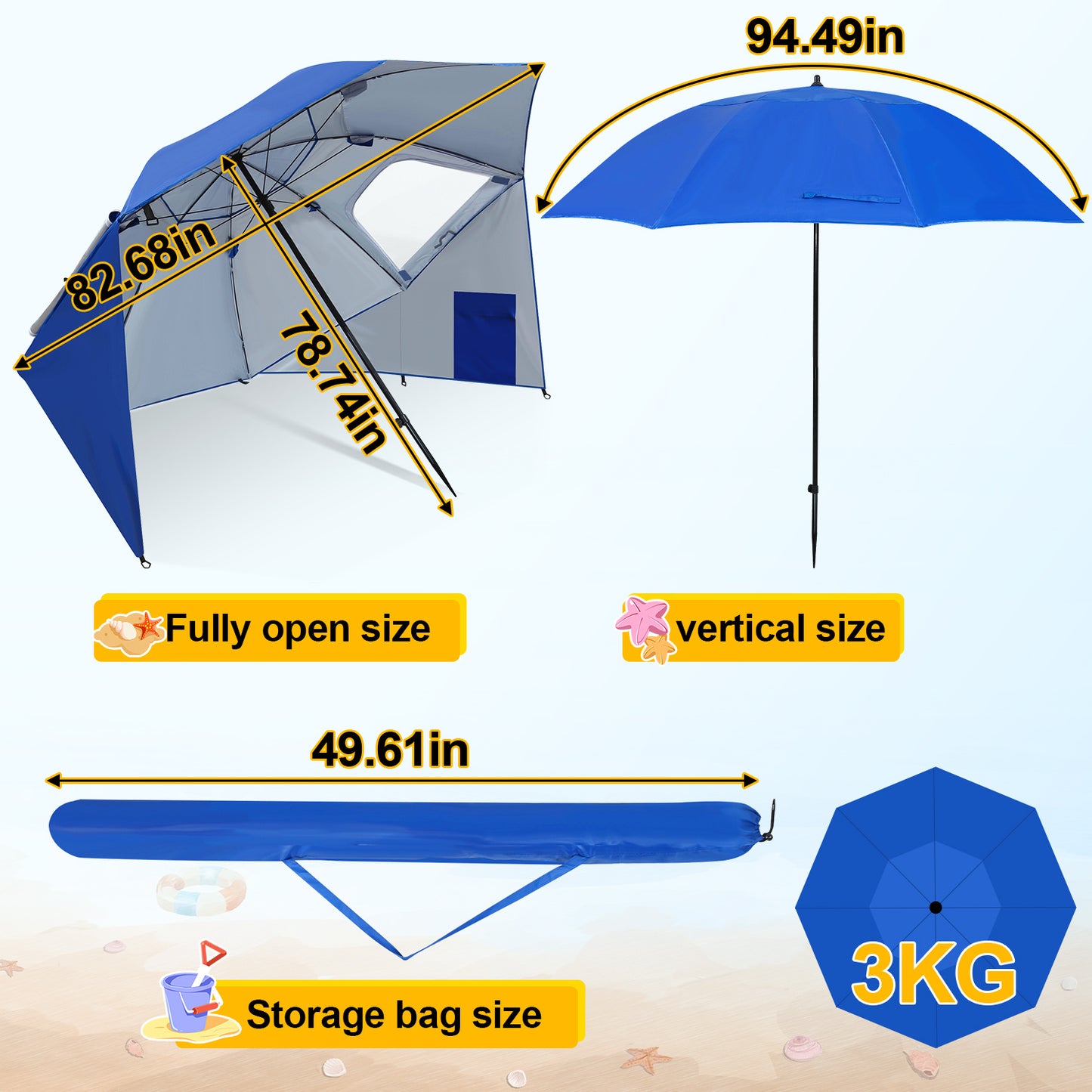 Parasols 2-in-1 Beach Tent Umbrella Heavy-Duty Sun Shelter
