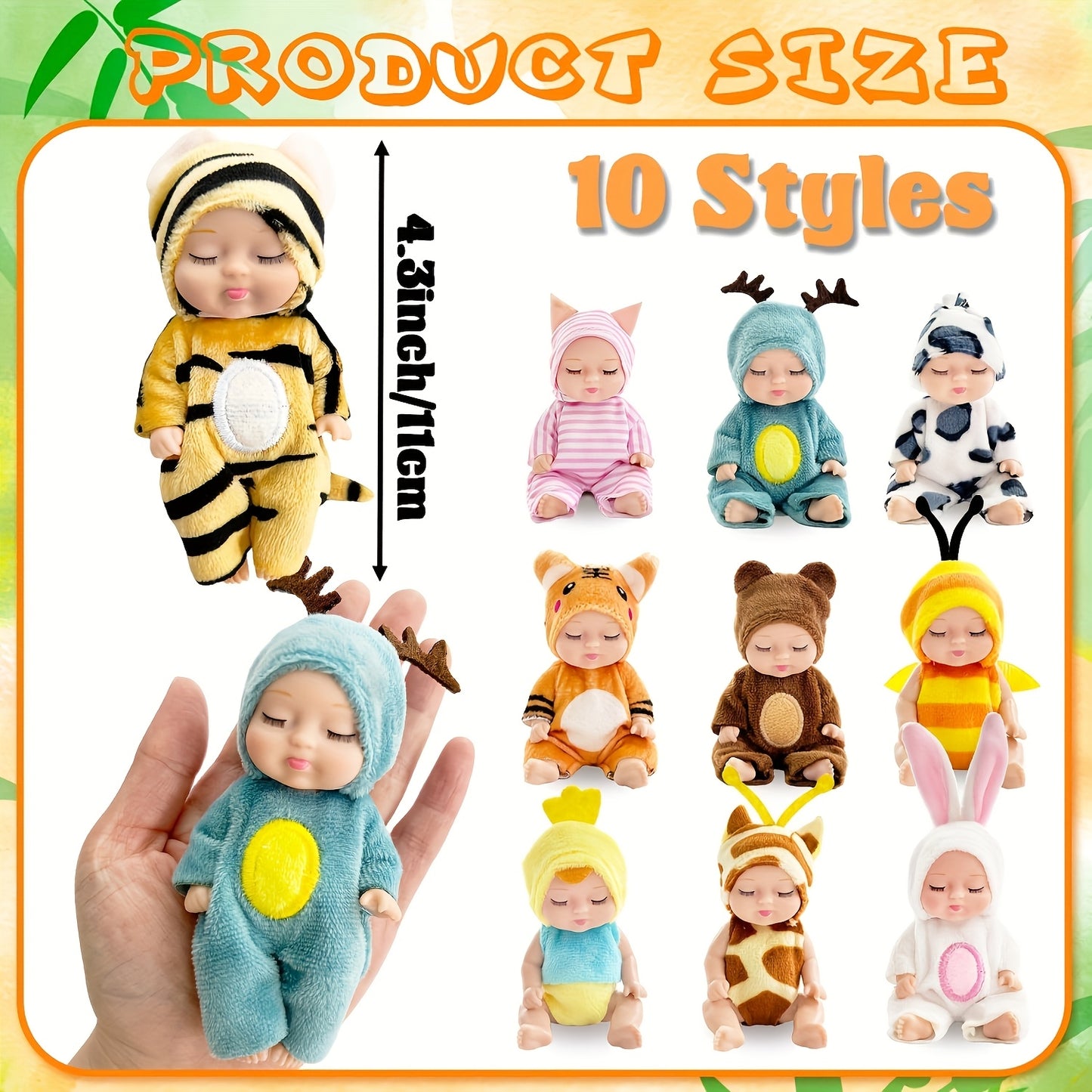10pcs Mini Children's Dolls, 4-inch Realistic Animal Costume Dolls