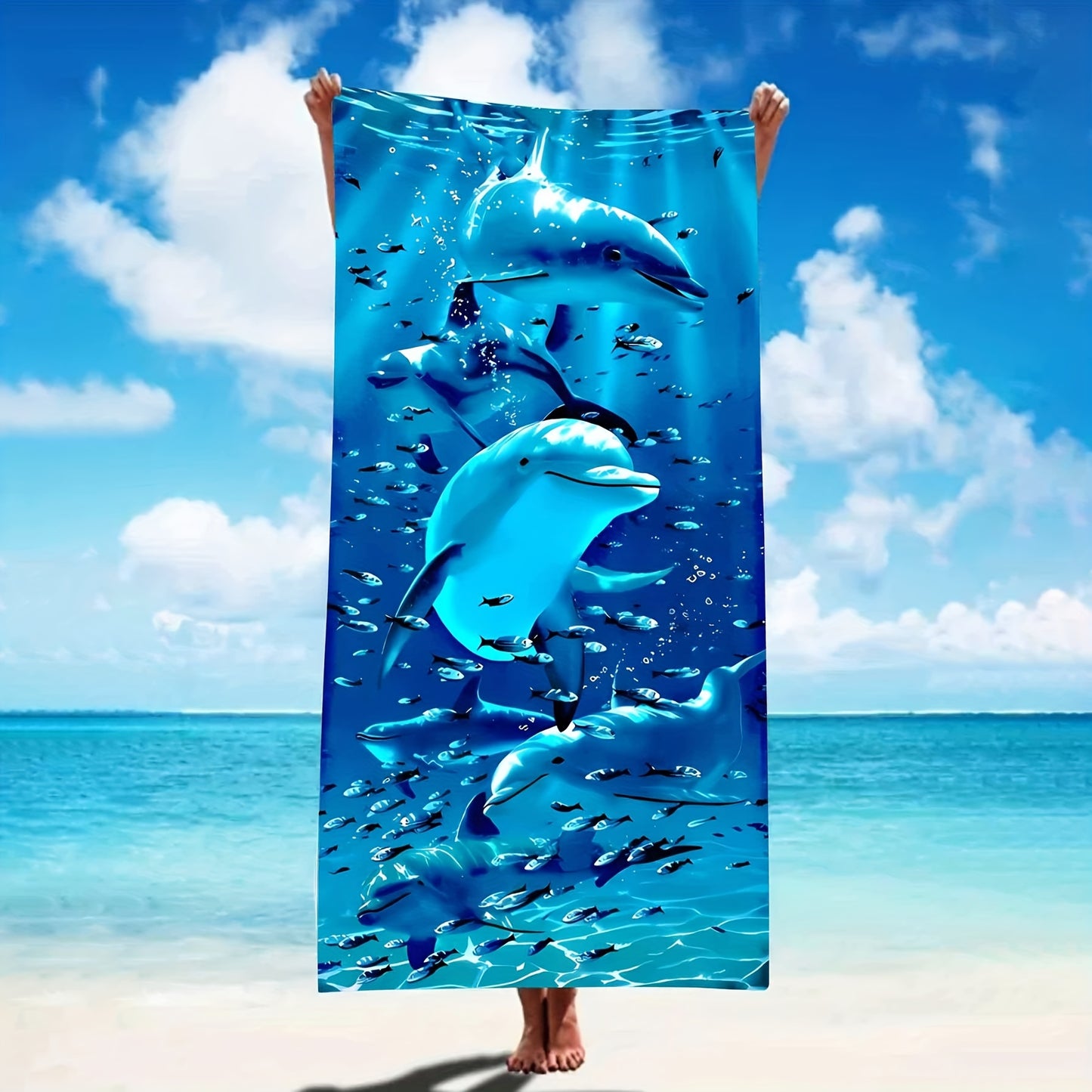 Extra-Large Microfiber Beach Towel with Vibrant Dolphin & Fish Design