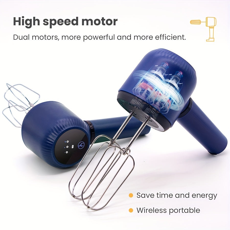 USB Rechargeable Cordless Electric Hand Mixer with Dual Whisk Heads