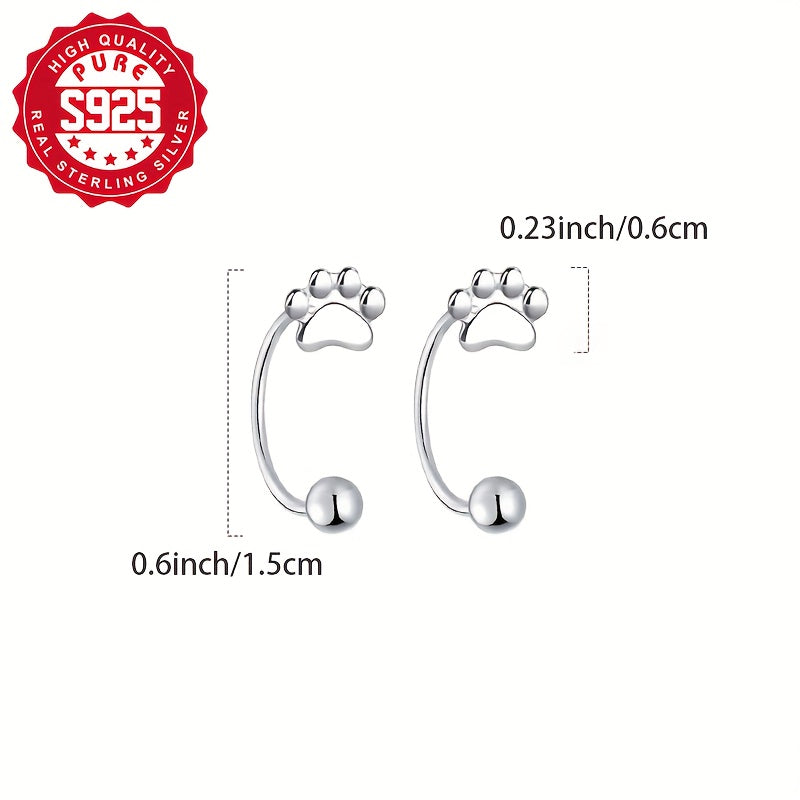 A Pair of Cat Paw Ear Hooks Made of S925 Silver, Stylish Drop Earrings for Women