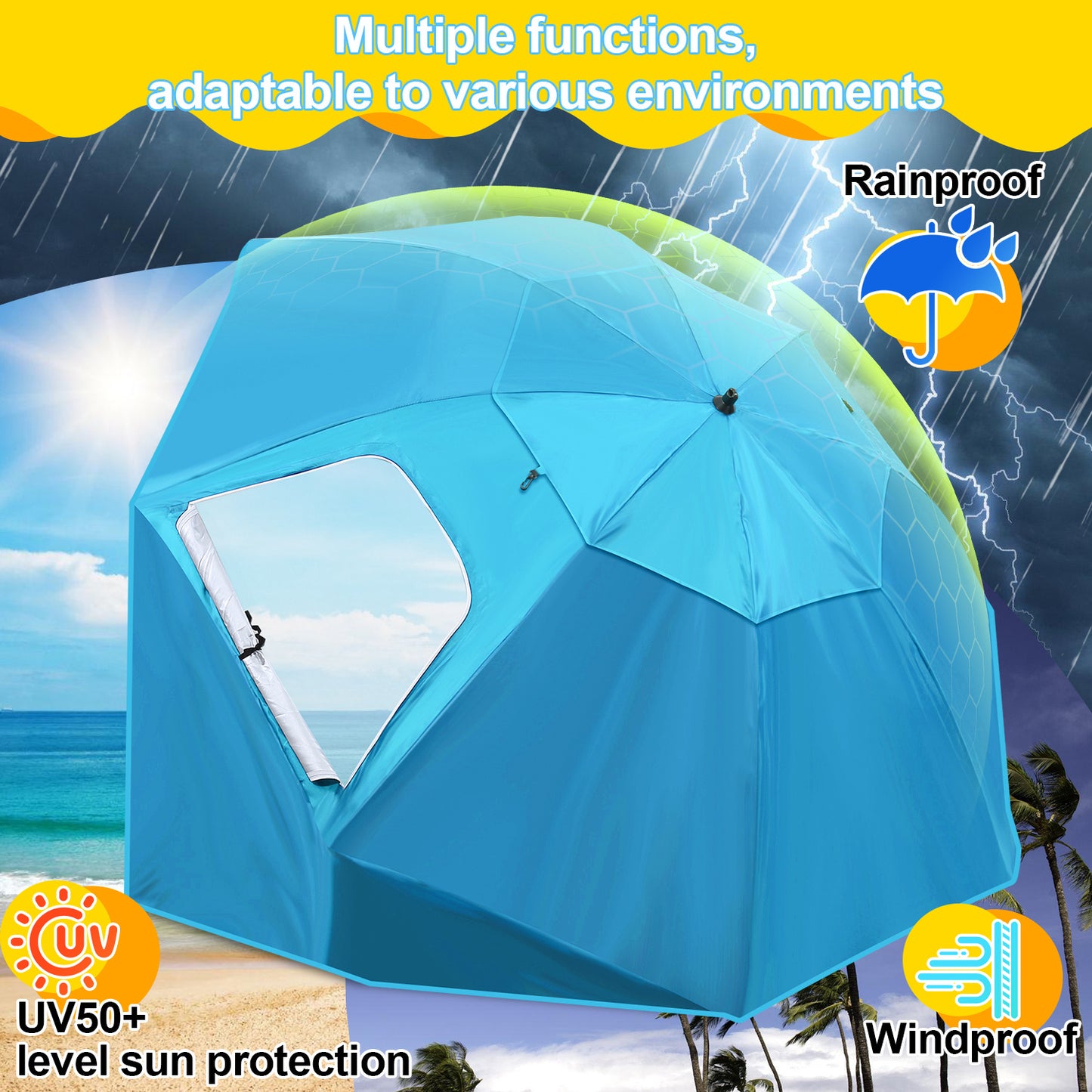 Parasols 2-in-1 Beach Tent Umbrella Heavy-Duty Sun Shelter