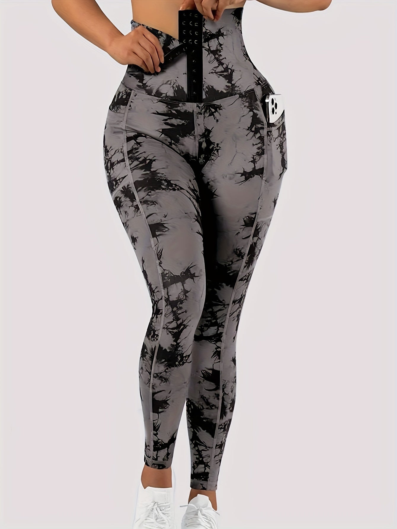 Women'S Tie-Dye Print High-Waisted Tummy Control Pants with Front Zipper
