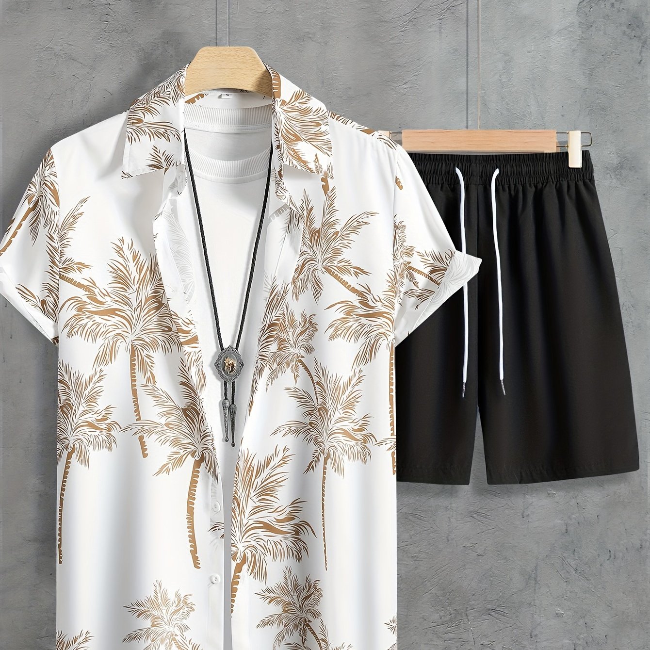 Hawaii Shirt And Drawstring Shorts Set For Summer