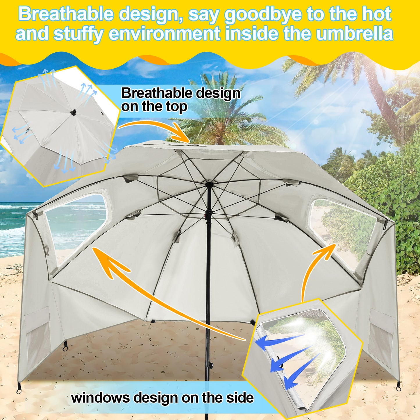 Parasols 2-in-1 Beach Tent Umbrella Heavy-Duty Sun Shelter