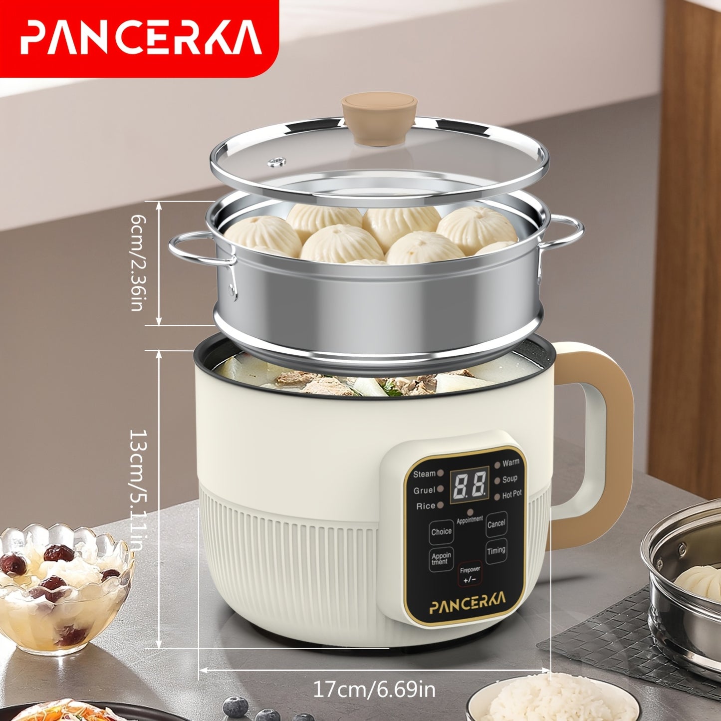 1.0L Multifunctional Non-Stick Steamer with Intelligent Mechanical Buttons