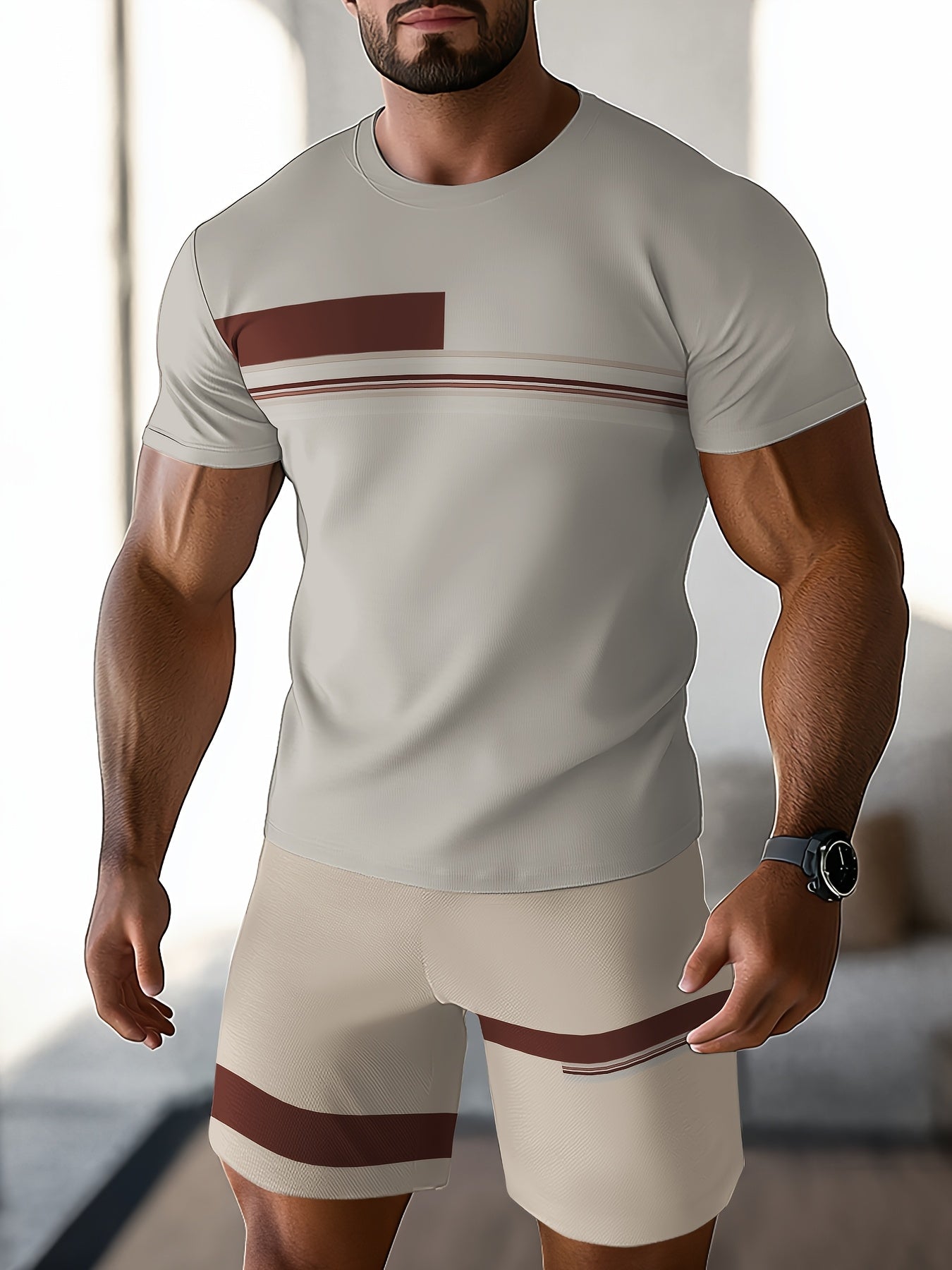 Men'S Breathable Outdoor Casual T-Shirt And Shorts Set