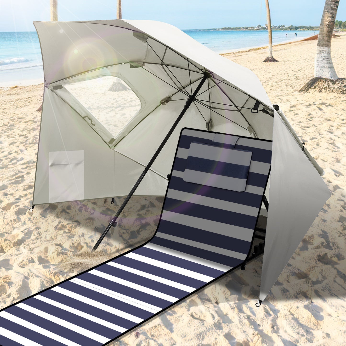 Parasols 2-in-1 Beach Tent Umbrella Heavy-Duty Sun Shelter