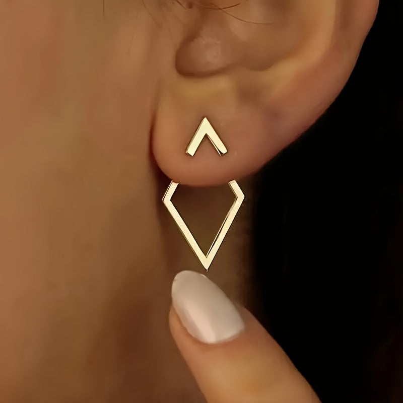 Elegant Geometric Cutout Stud Earrings, 14K Golden Plated, Hypoallergenic Stainless Steel