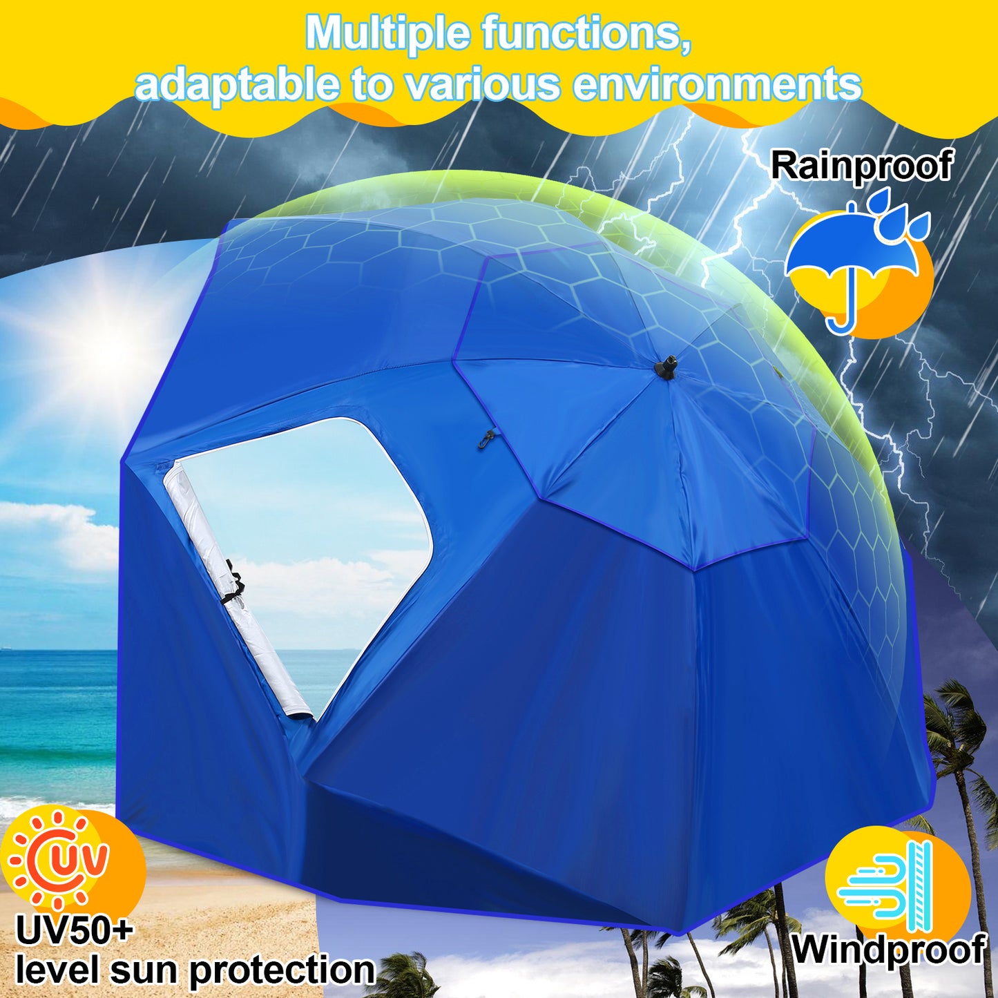 Parasols 2-in-1 Beach Tent Umbrella Heavy-Duty Sun Shelter