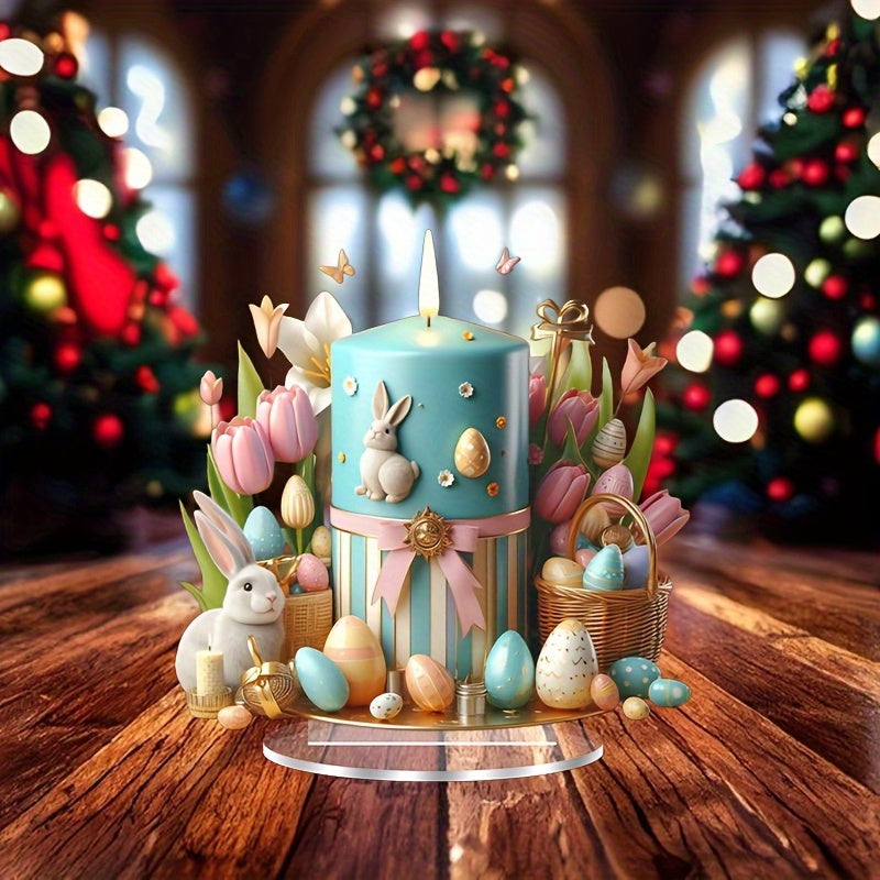1pc, 2D Flat Bohemian Style Easter Candle with Egg Pattern Decoration