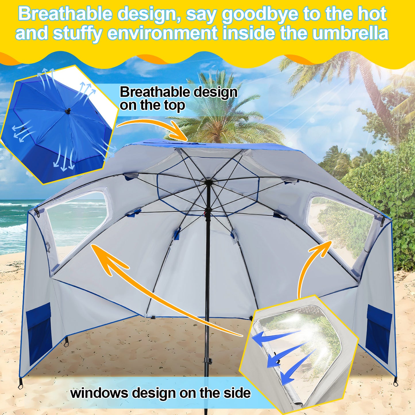 Parasols 2-in-1 Beach Tent Umbrella Heavy-Duty Sun Shelter