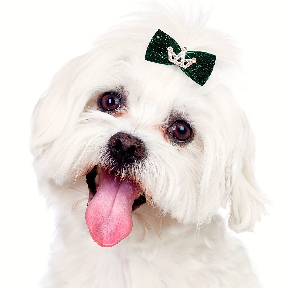 5pcs Mixed Color Crown Bow Dog Hairpins