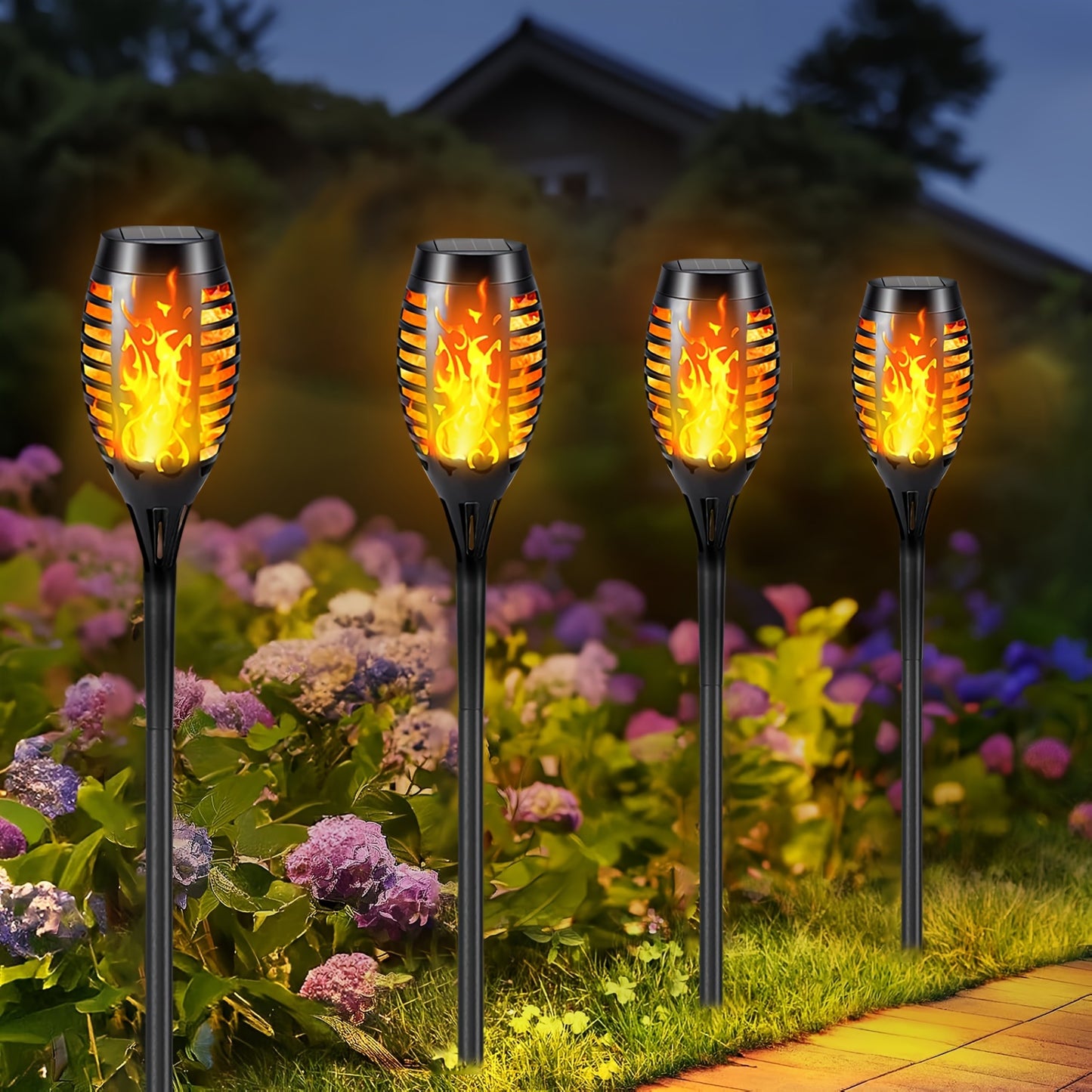 4/8/12pcs Solar Powered Flickering Flame Garden Lights
