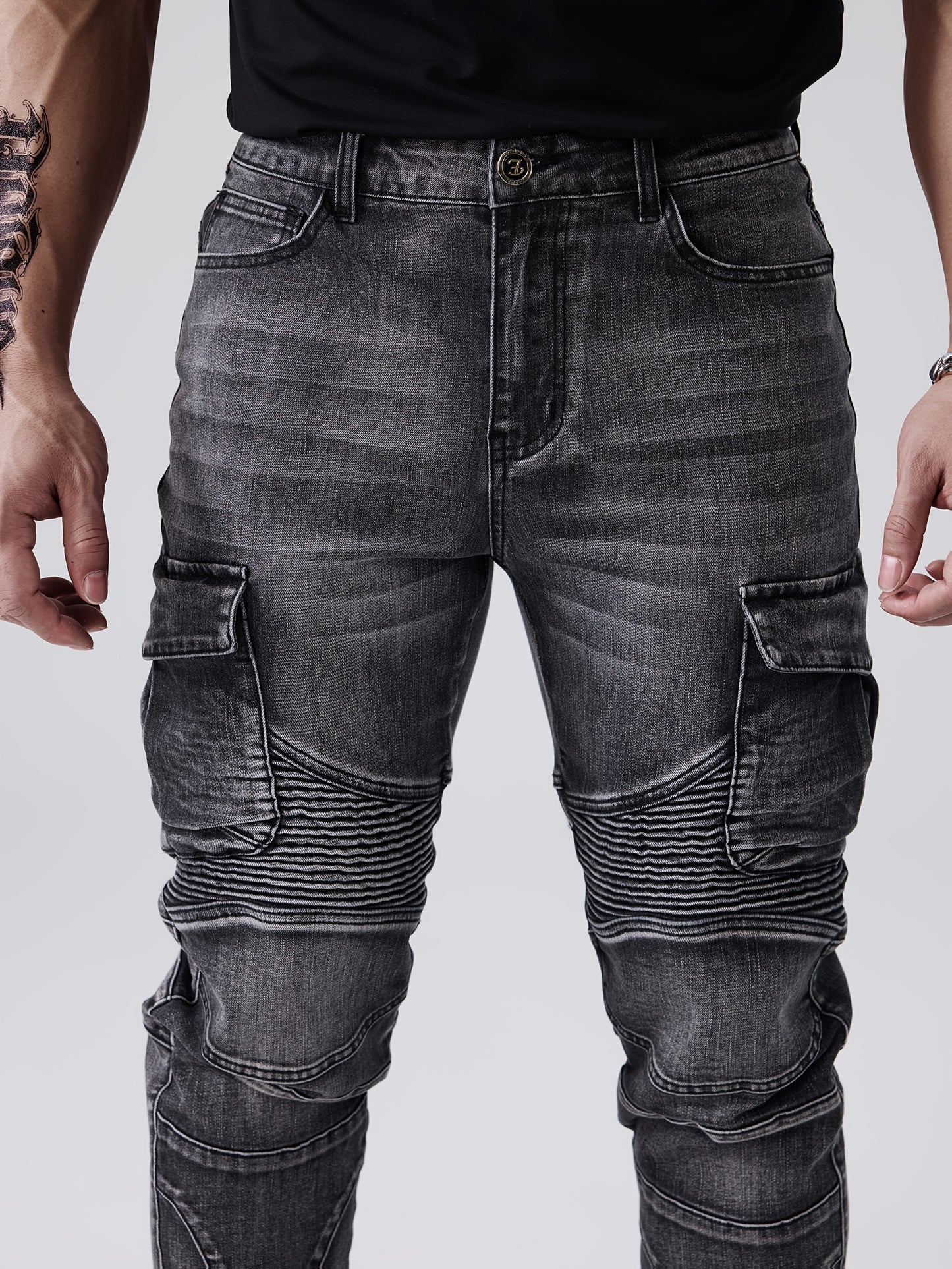 Men's Slim Fit Stretch Jeans with Multi-Pocket Design
