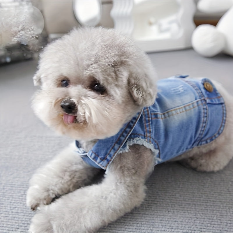 Chic Retro Denim Dog Vest for Small Breeds