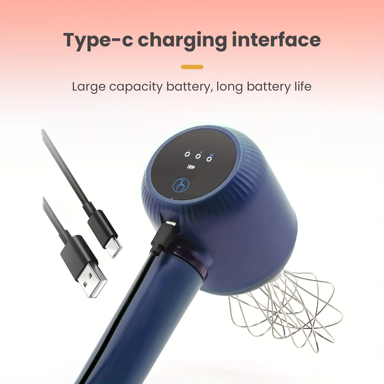 USB Rechargeable Cordless Electric Hand Mixer with Dual Whisk Heads