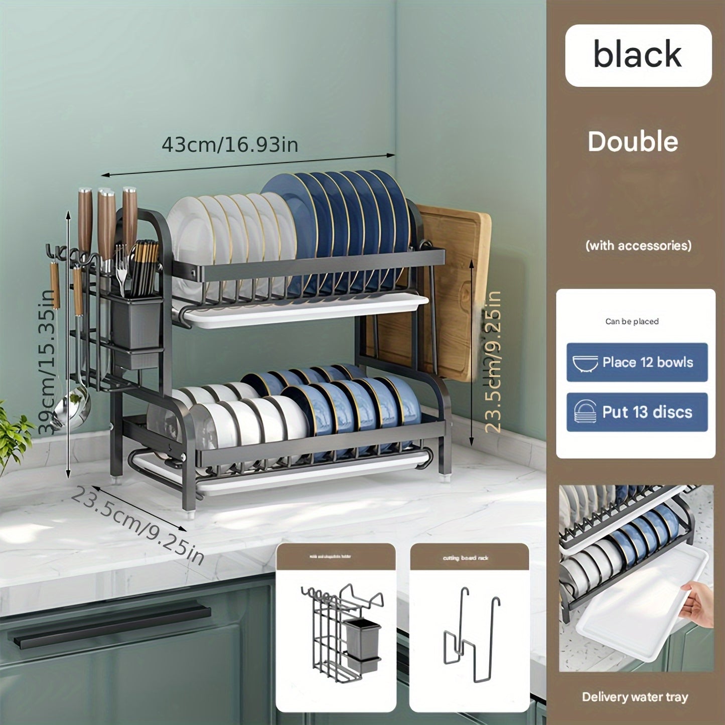 Tier Dish Rack with Drainage and Separation for Dry and Wet Ware