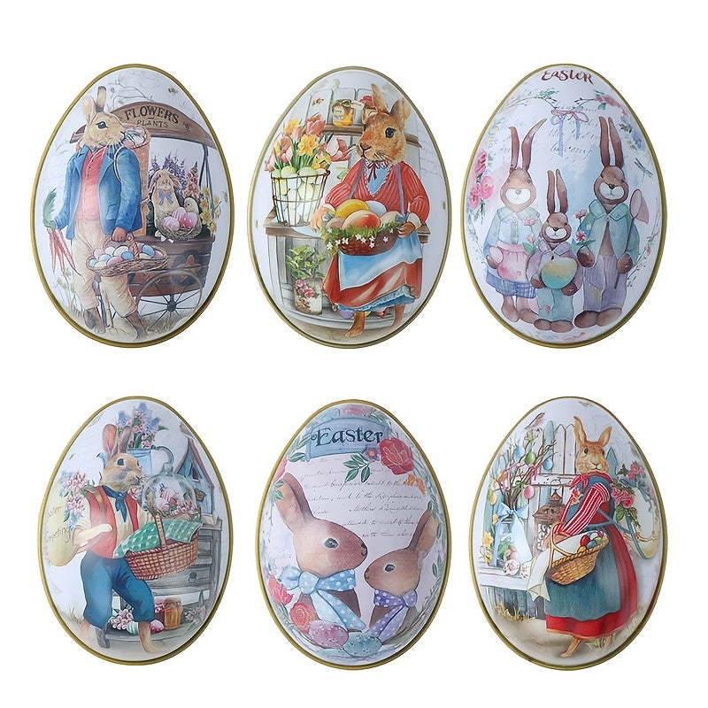6pcs,Easter Egg Design Candy Boxes,Easter Egg Bunny Pattern Iron Gift Boxes,Happy Easter Decoration For Home,Easter Party Supplies,Easter Party Gift Boxes