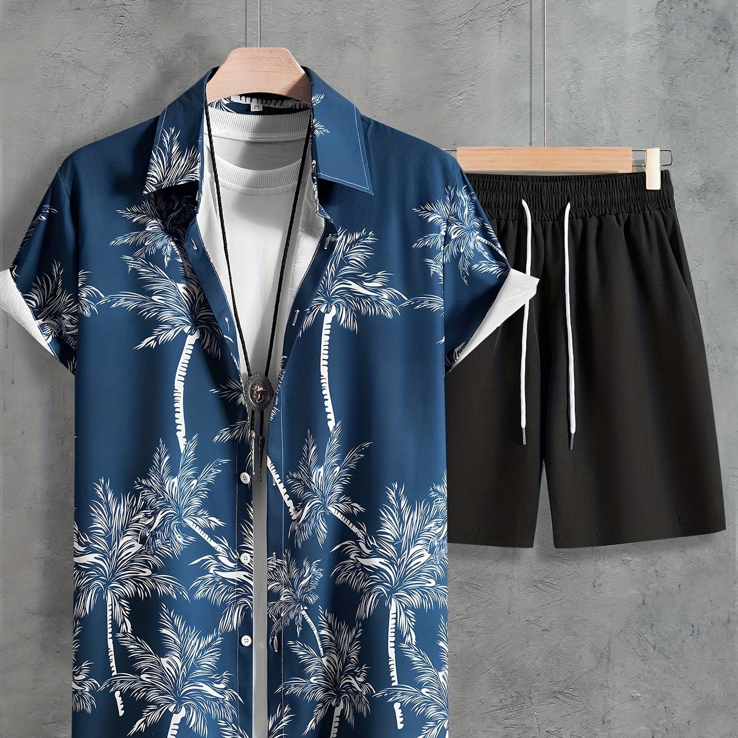 Hawaii Shirt And Drawstring Shorts Set For Summer