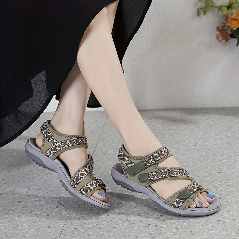 Women's Sporty Flat Sandals with Hook-and-Loop Fastener