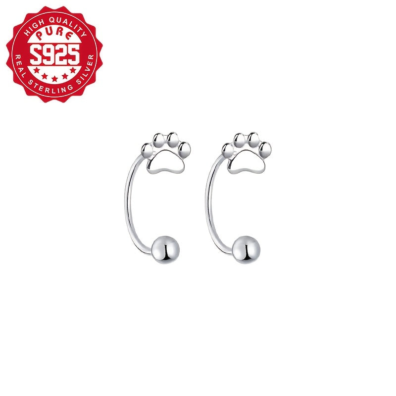 A Pair of Cat Paw Ear Hooks Made of S925 Silver, Stylish Drop Earrings for Women