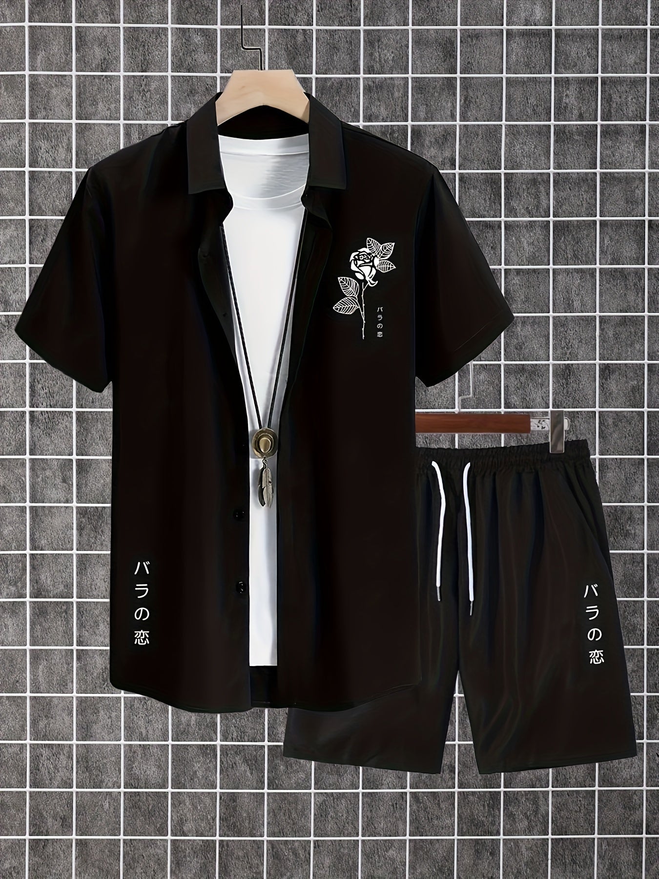 Men'S 2pcs Summer Set, Casual Print Short Sleeve Button- Shirt and Shorts