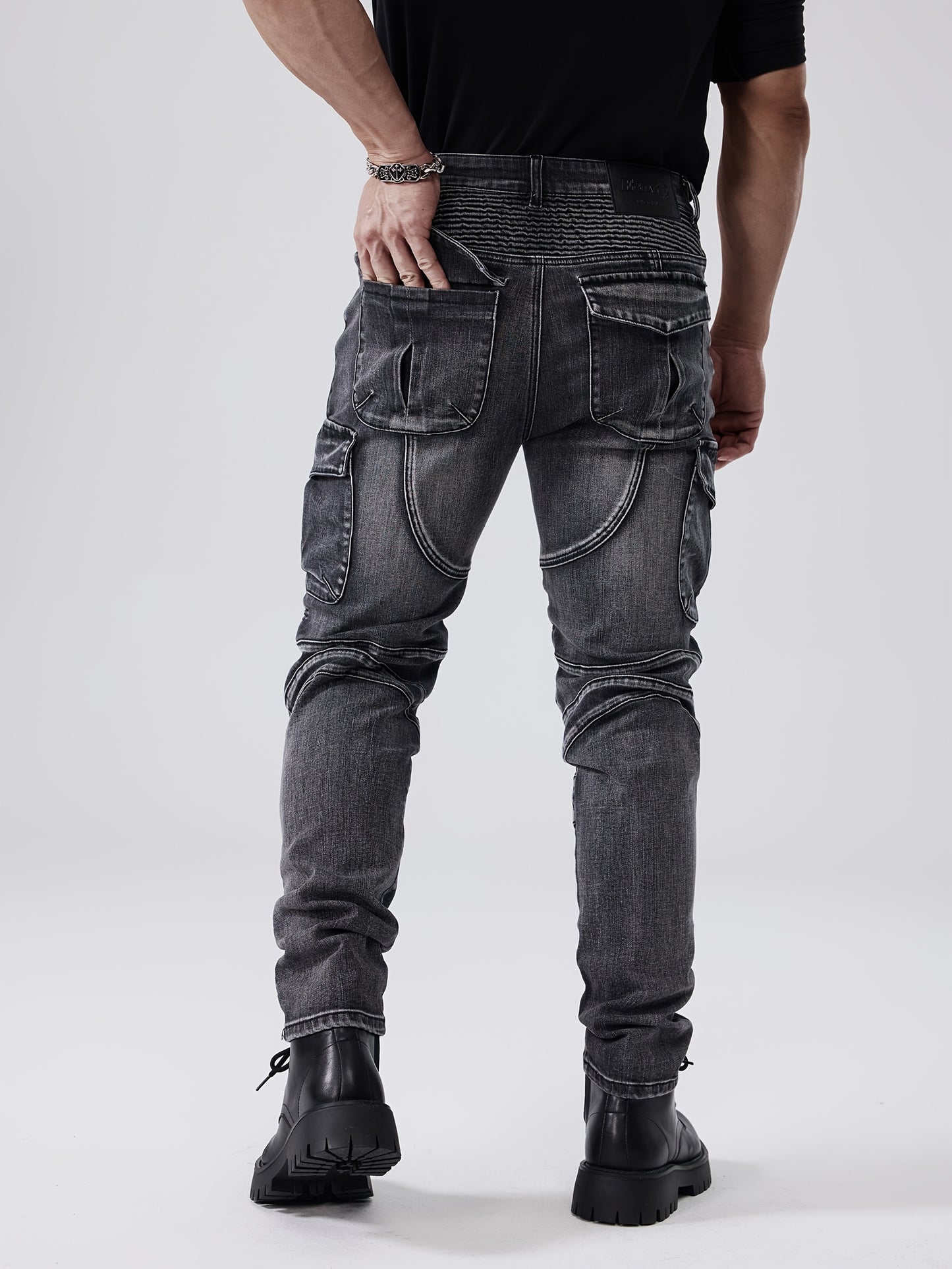 Men's Slim Fit Stretch Jeans with Multi-Pocket Design