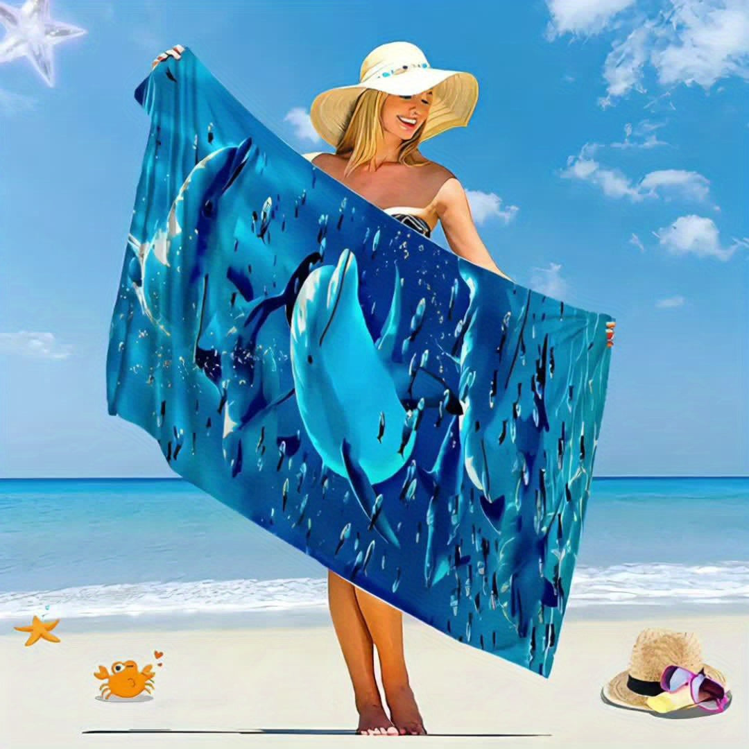 Extra-Large Microfiber Beach Towel with Vibrant Dolphin & Fish Design