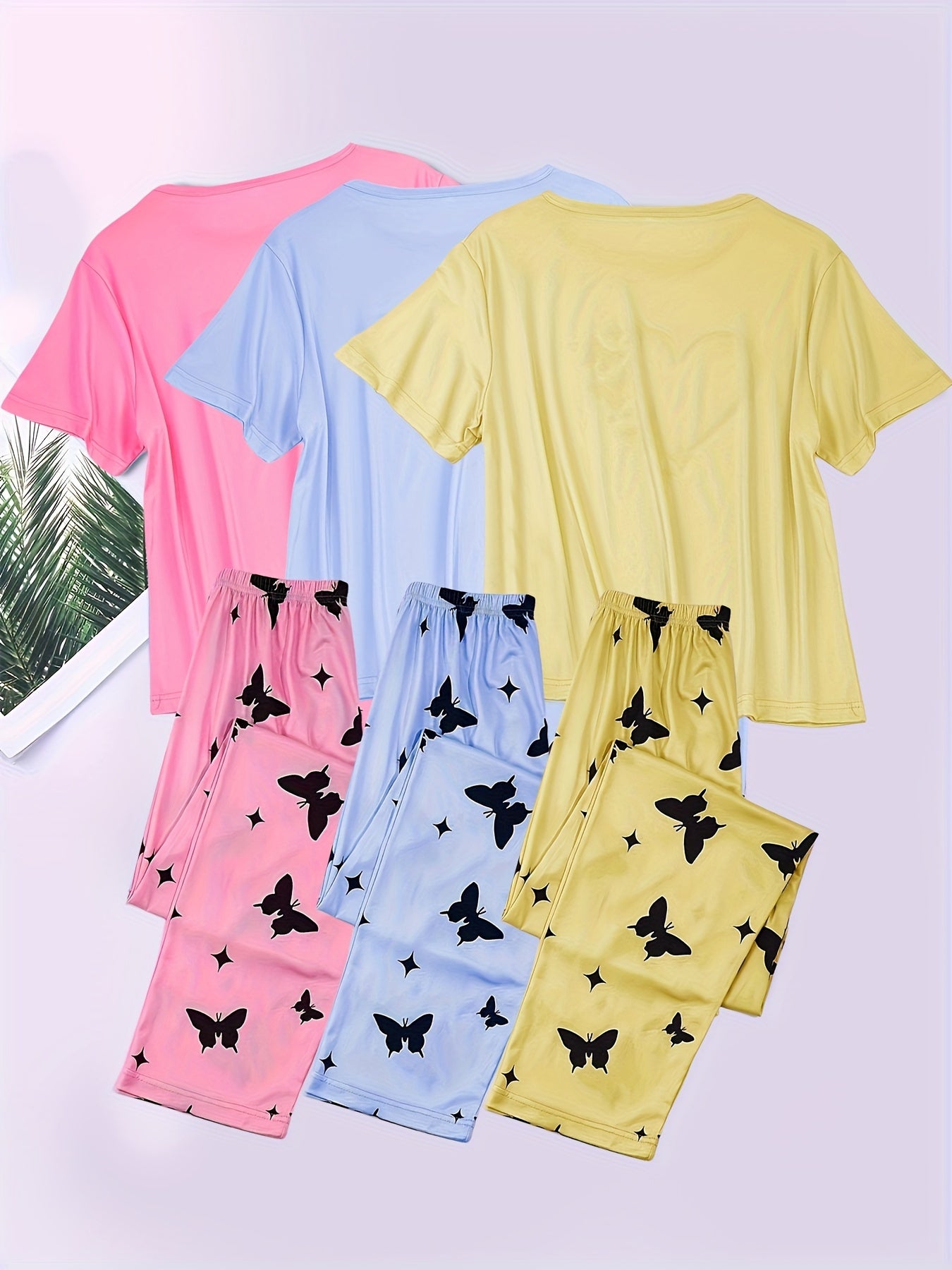 Three-piece Set Short Sleeve Shorts Suit Pajamas Home Clothes Set Love Butterfly
