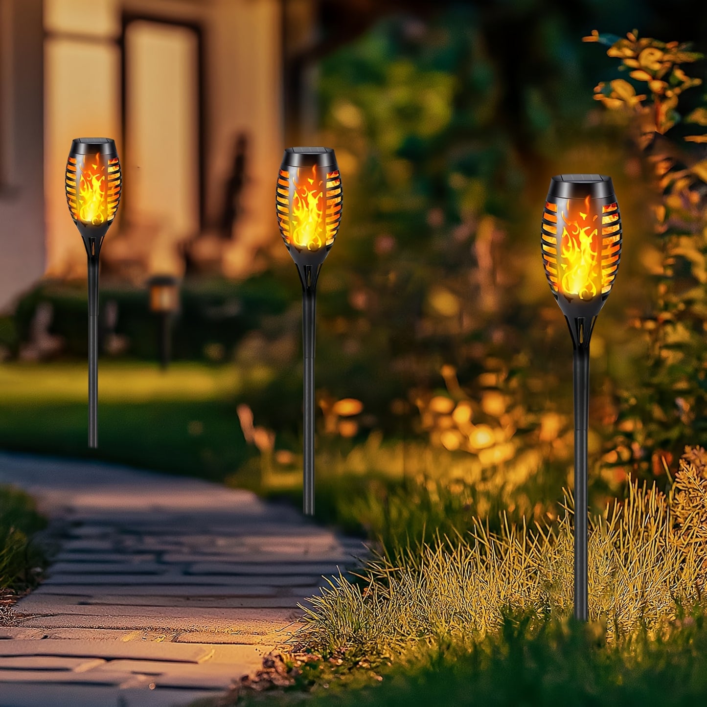 4/8/12pcs Solar Powered Flickering Flame Garden Lights