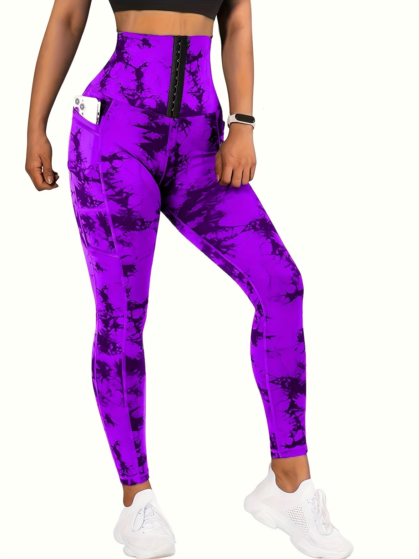 Women'S Tie-Dye Print High-Waisted Tummy Control Pants with Front Zipper