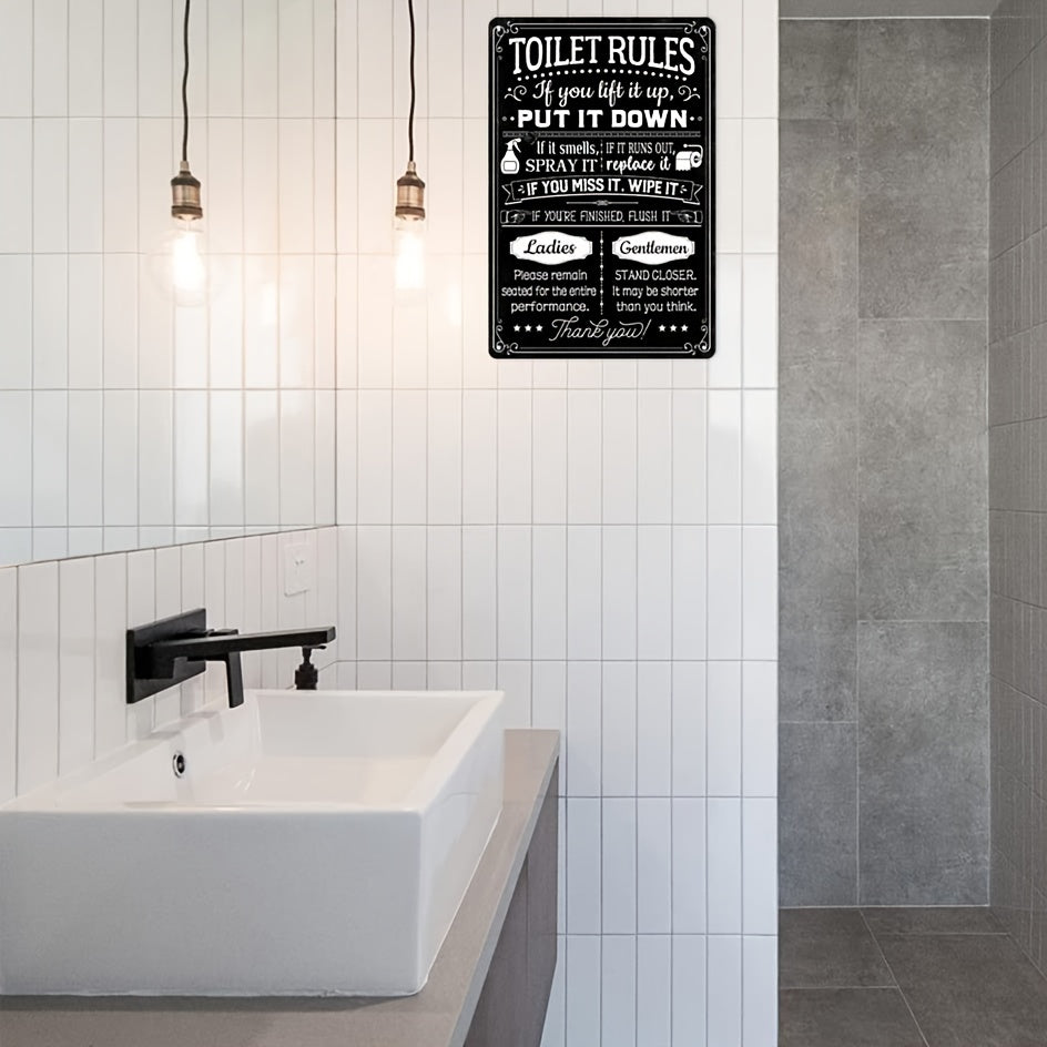 Funny Metal Toilet Rules Sign for Bathroom