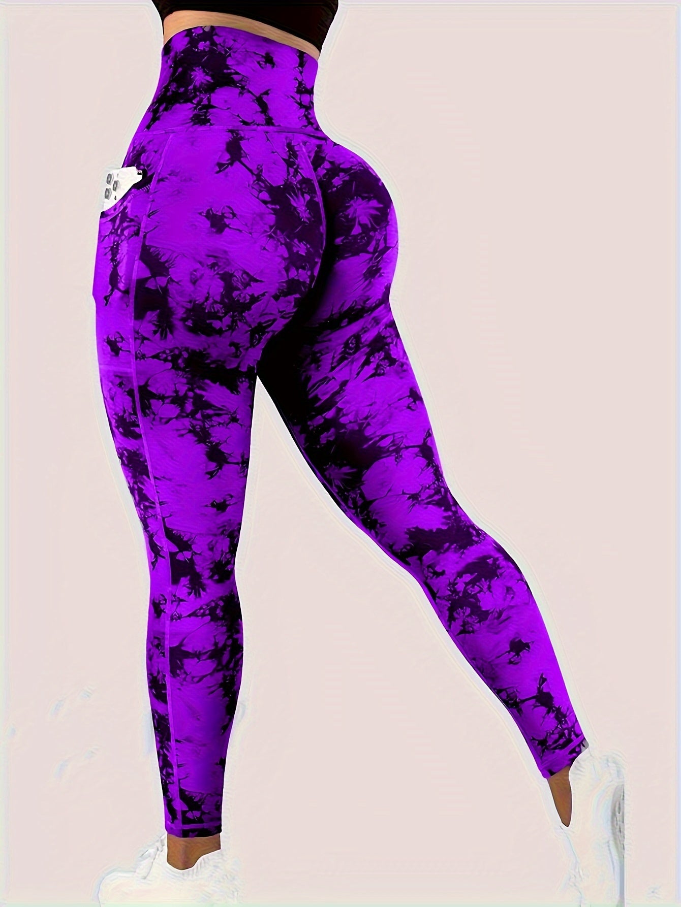 Women'S Tie-Dye Print High-Waisted Tummy Control Pants with Front Zipper
