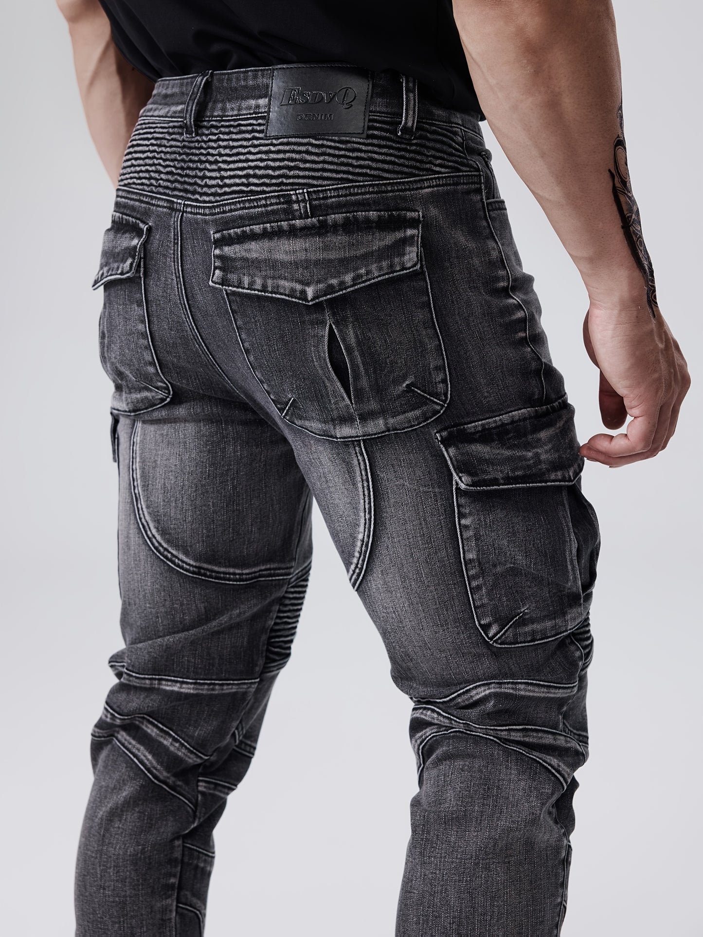 Men's Slim Fit Stretch Jeans with Multi-Pocket Design