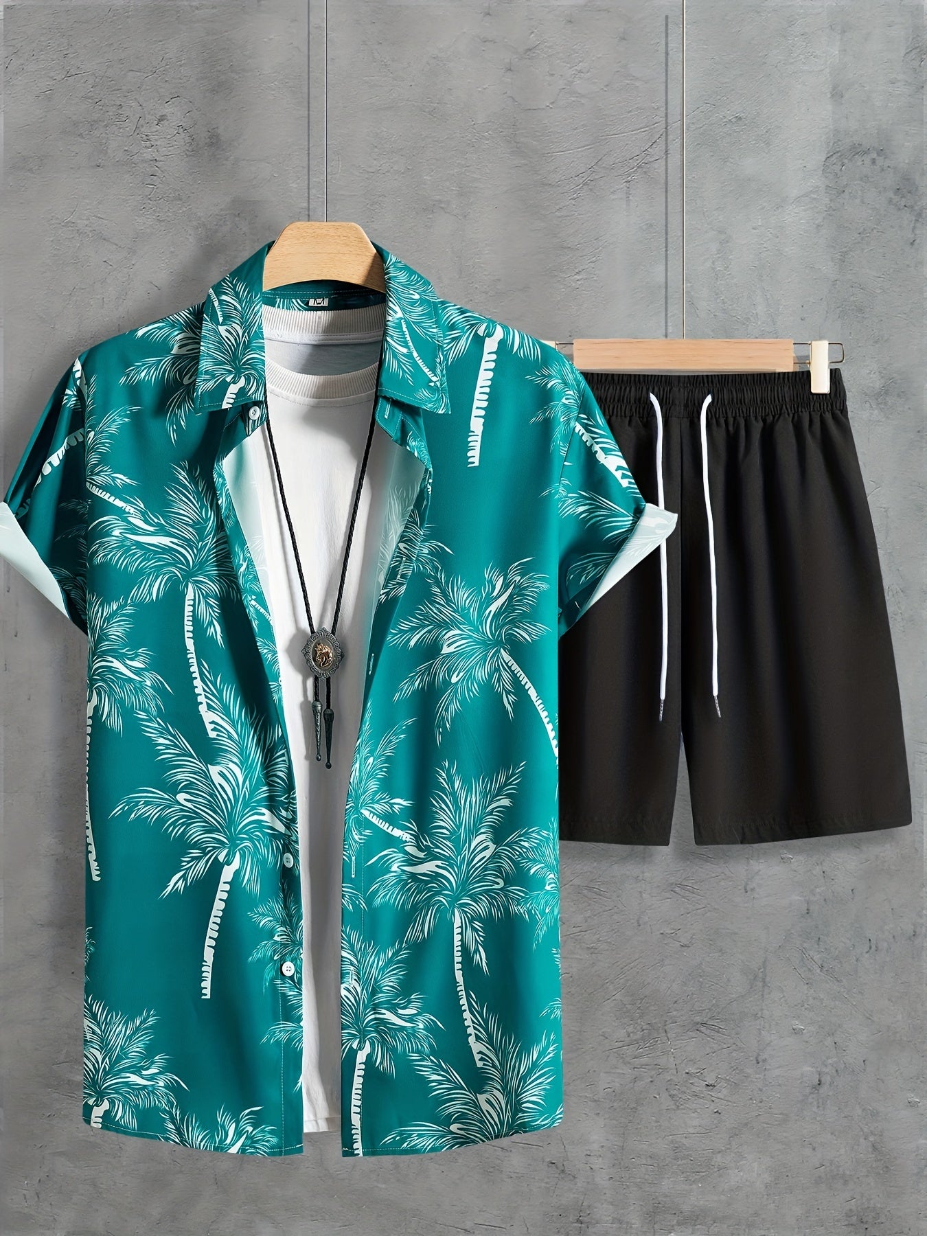Hawaii Shirt And Drawstring Shorts Set For Summer