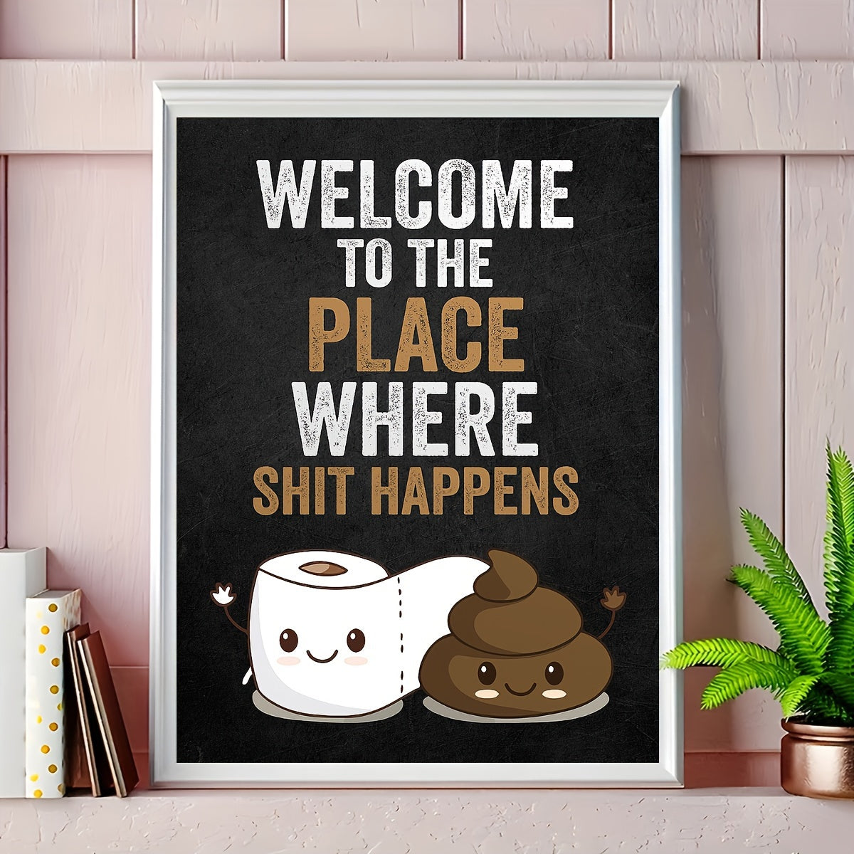 1pc Humorous Frameless Bathroom Canvas Art Print, 30.48x40.64 cm