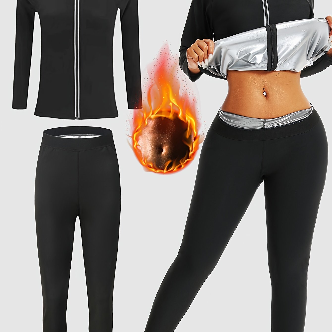 Women's Sauna Sweat Suit Set - Long Sleeve Zip-Up Jacket & Pants