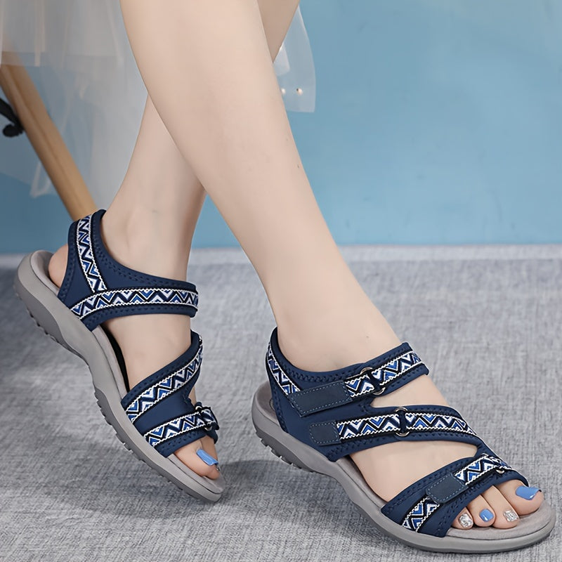 Women's Sporty Flat Sandals with Hook-and-Loop Fastener
