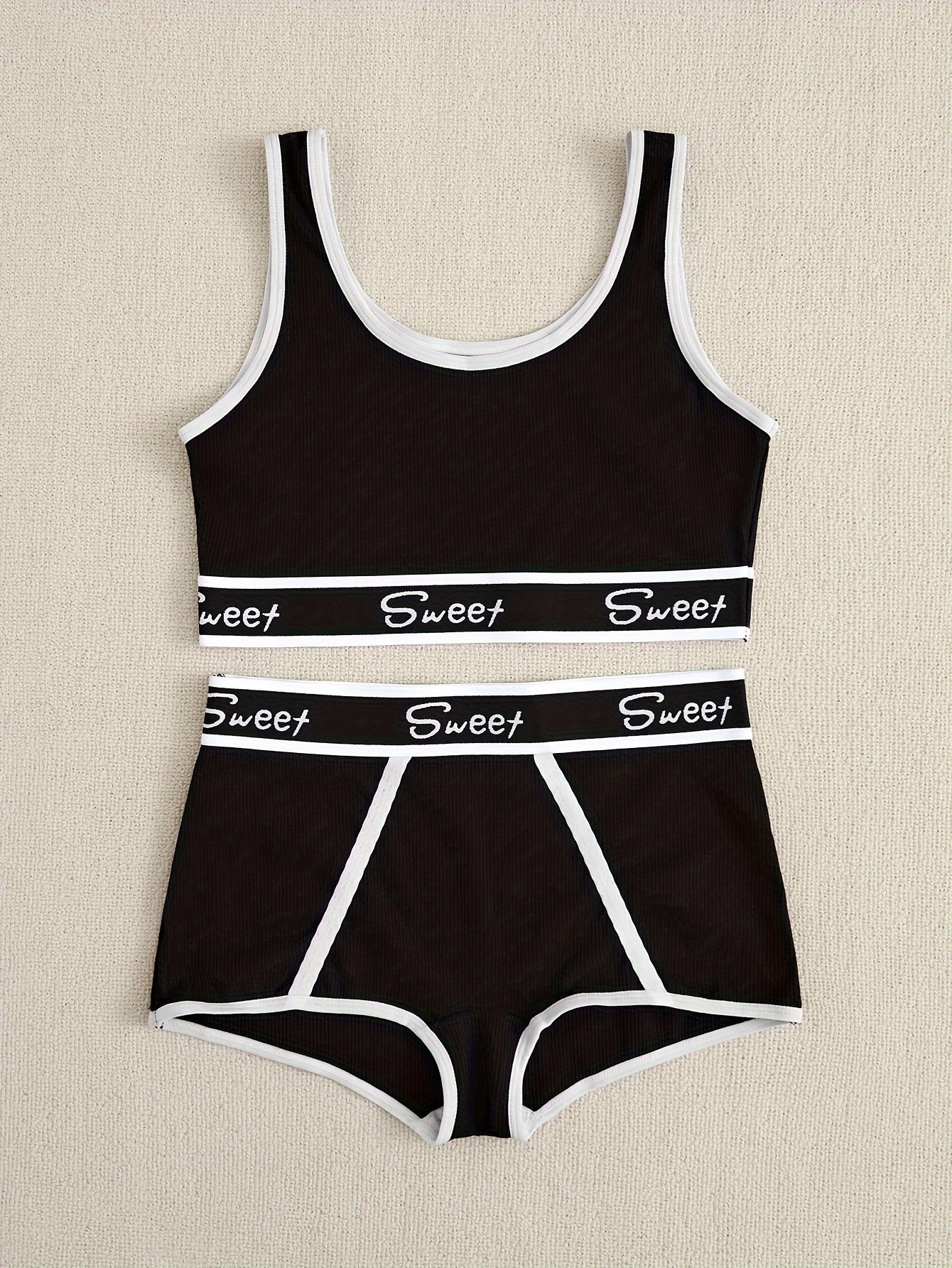 3 Set Sporty Letter Contrast Trim Bra & Shorts Panty