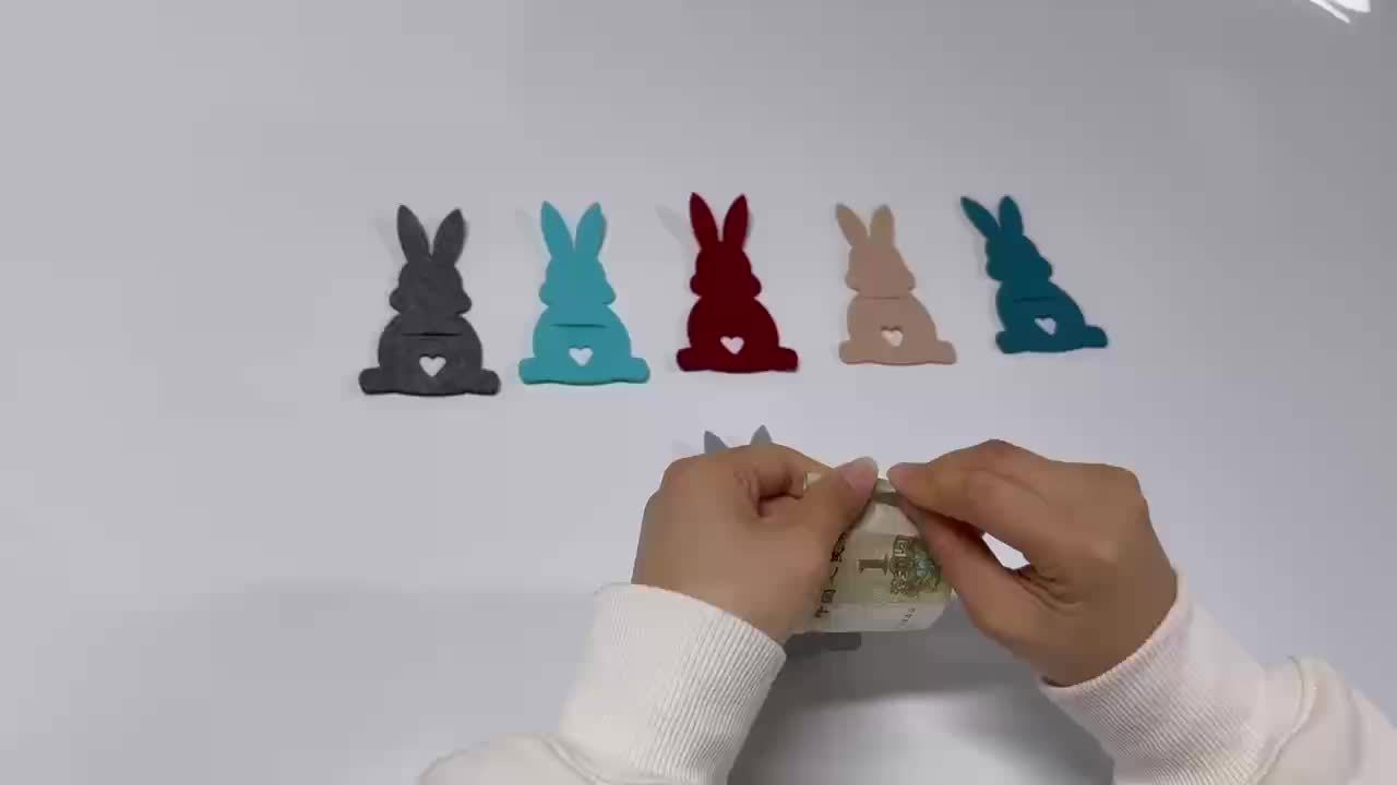 6pcs Easter Bunny Money Clip Gift, Classic Easter Creative Money Clip Card, Felt Easter Bunny Money Clip Cash Gift, for Holiday Piñata Decoration, Easter Basket Decoration